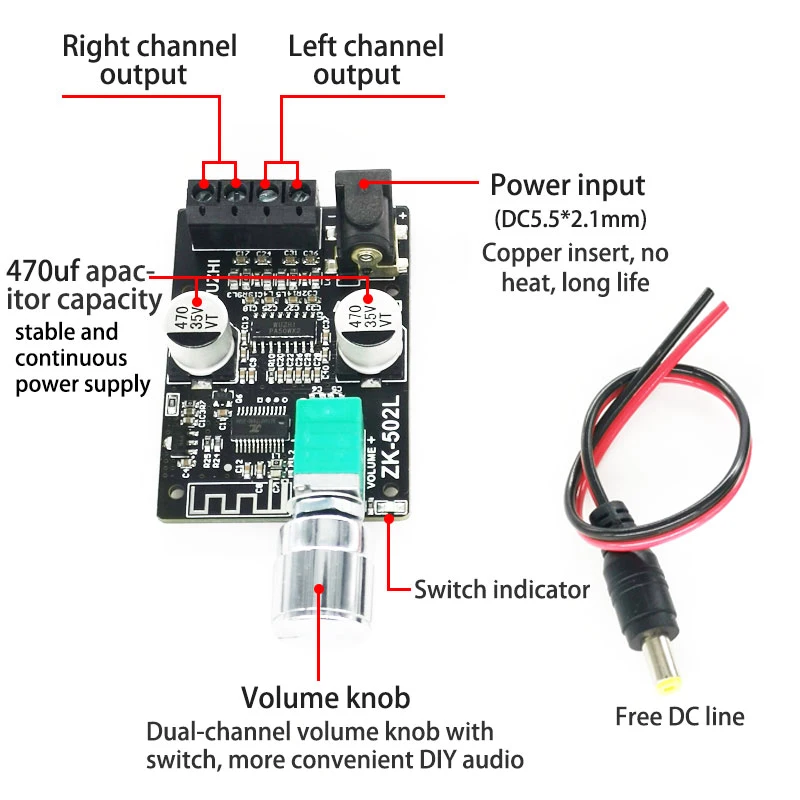 MINI Bluetooth 5.0 Audio Speakers DIY High Power Digital Amplifier Stereo Board 50W+50W AMP Amplificador Home Theater 502L