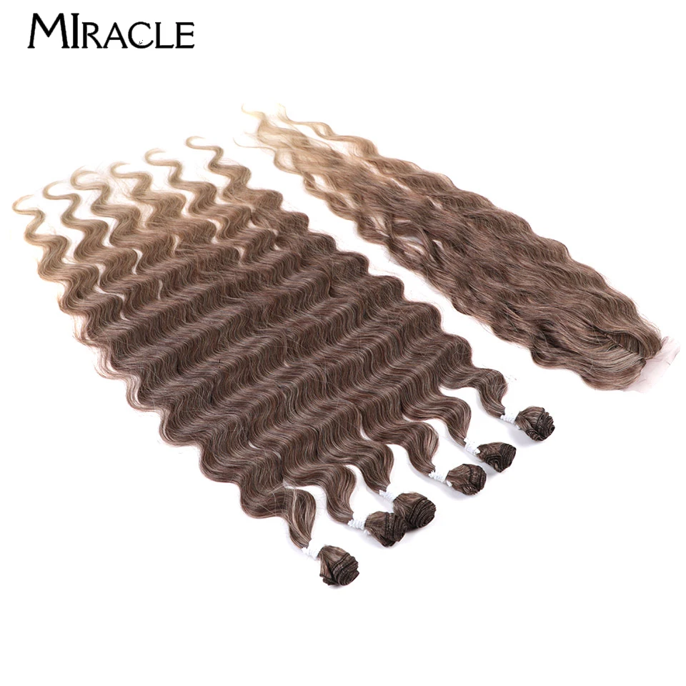 

MIRACLE Synthetic Hair Bundles With Closure 36 Inches Body Wave Hair Extensions Ombre Blonde Hair Weaving Hairpiece Weaves