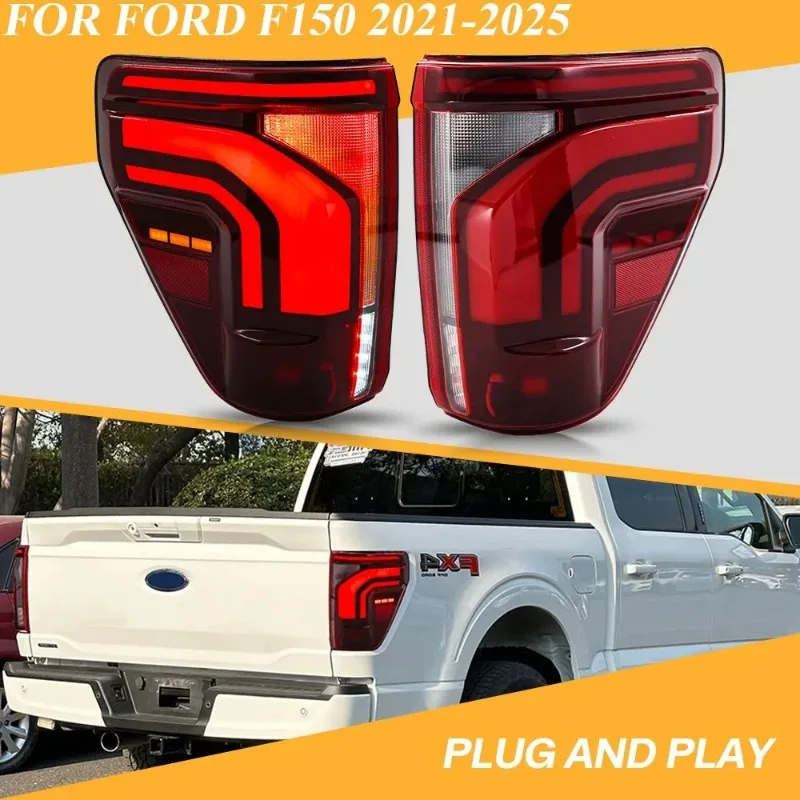

For Ford F150 2021-2025 Sequential Red LED Tail Lights Pair OEM Dynamic Turn Signal Rear Lamps