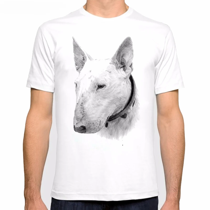 English Bull Terrier dog pencil drawing Funny T Shirt for Men and Women Unisex Graphic Portrait Pet Design T-Shirt Men Streewear