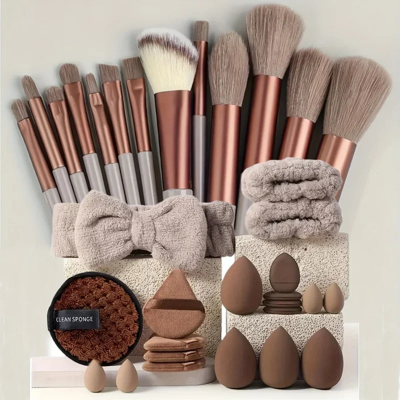 Kit per il trucco set di bellezza da 33 pezzi, spugne di bellezza grandi e piccole per un'applicazione e la rimozione del trucco impeccabile del set completo di trucco