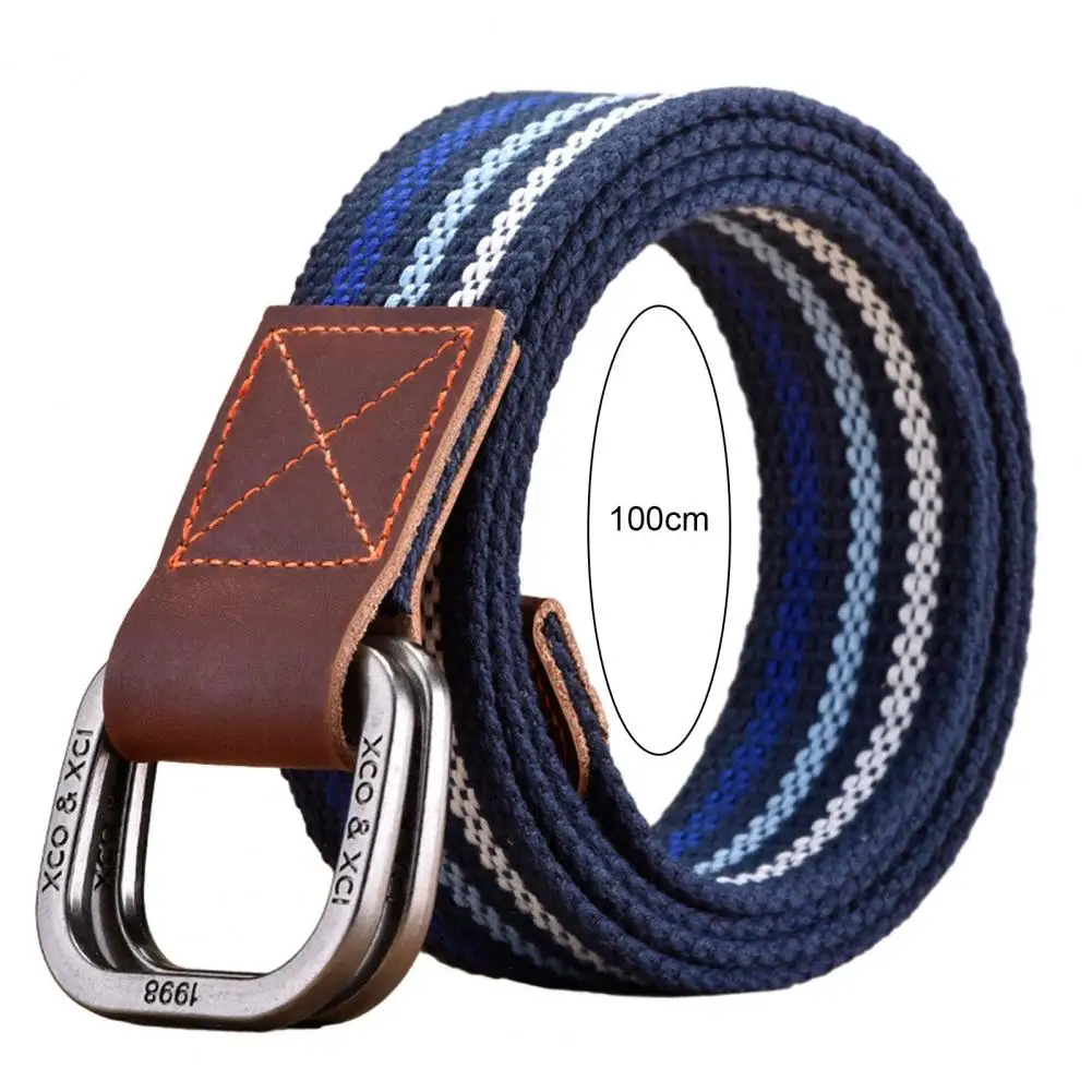 Cinturón de lona con hebilla de doble anillo para hombre, cinturón de carga para exteriores, banda de cintura informal para jóvenes, accesorios deportivos para Jeans