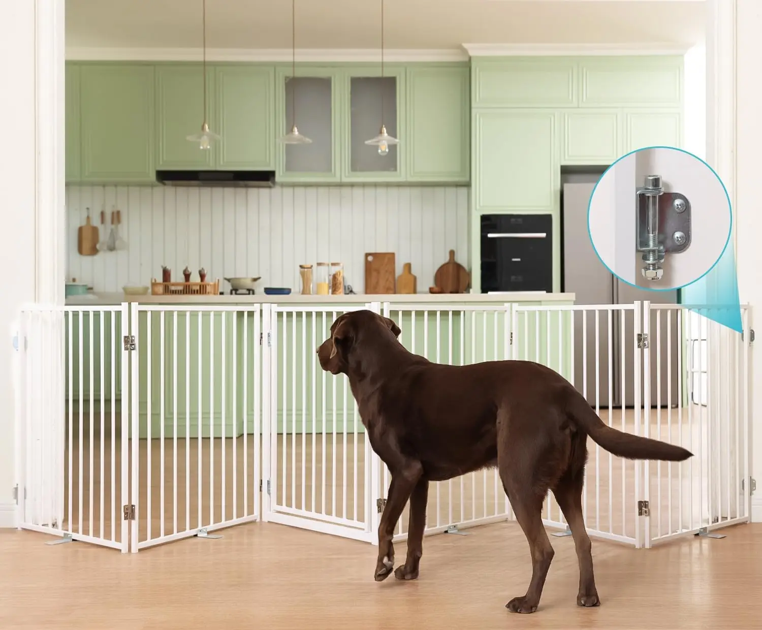 

Free Standing Dog Gate with Door, 30'' Tall Foldable Dog Fence for Indoor & Outdoor, Up to 156 Inch Extra Wide Pet Gate for Yard