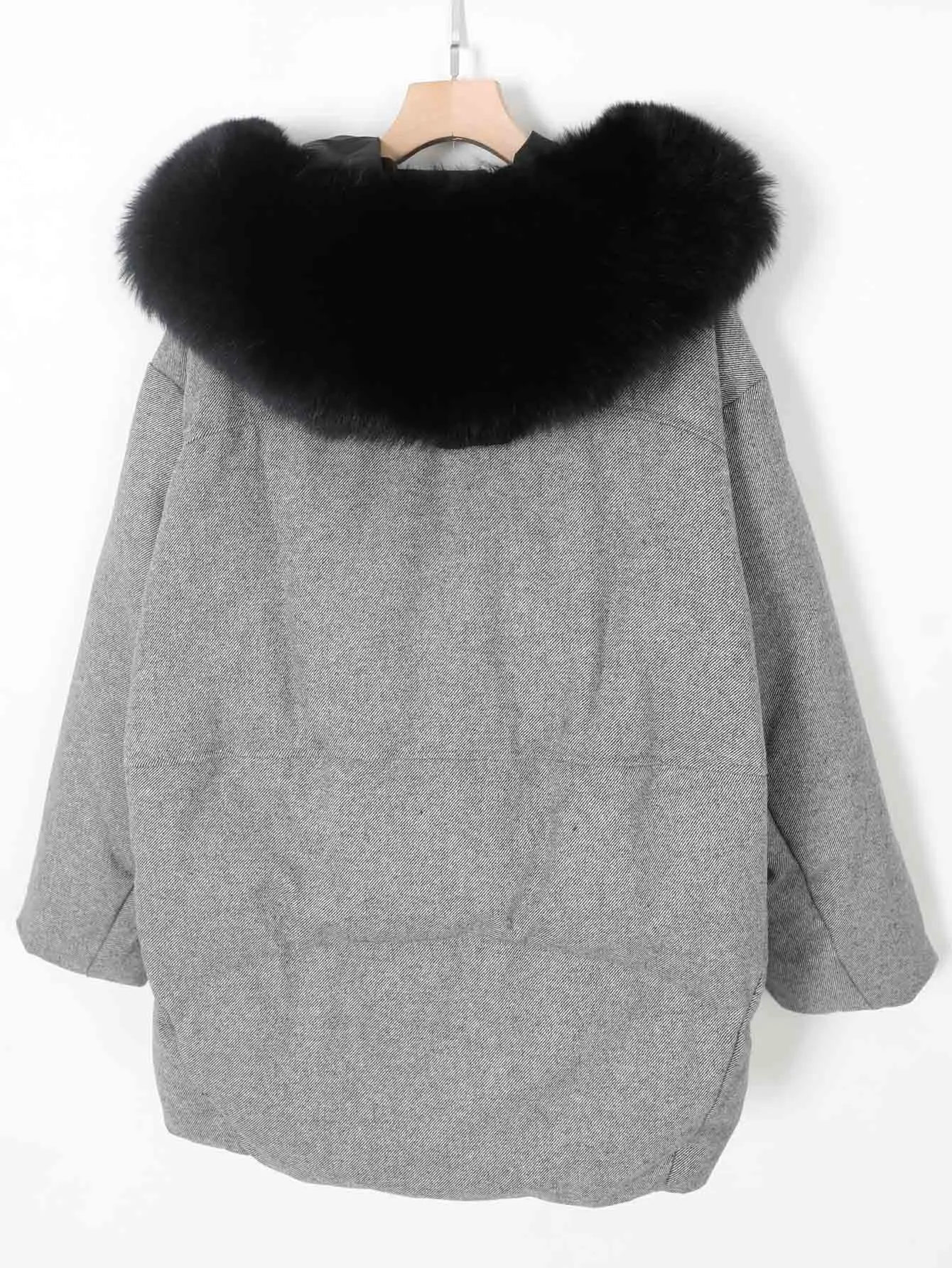 Plus Size Tops Real Fox Fur Collar Down Jacket Coffee Wool Fabric Women's Winter Coat Zipper Fashion