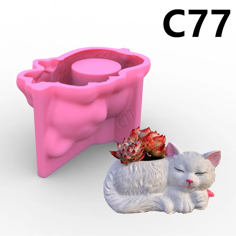 

Sleeping Cat Succulent Flower Pot Candlestick Silicone Mold Gypsum form Scented Stone Ornaments Homemade Handicraft