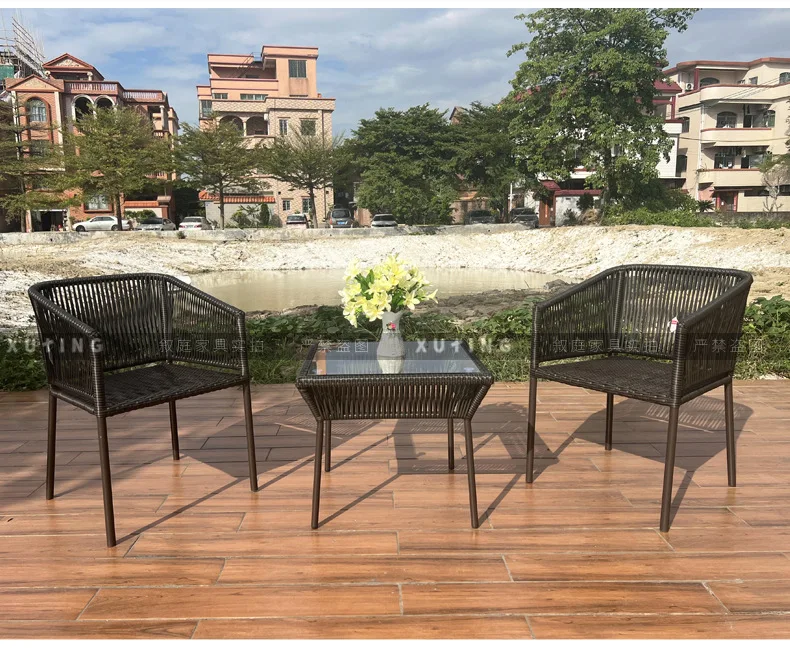 Outdoor furniture rattan chair three-piece set courtyard terrace garden waterproof sunscreen leisure coffee table combination