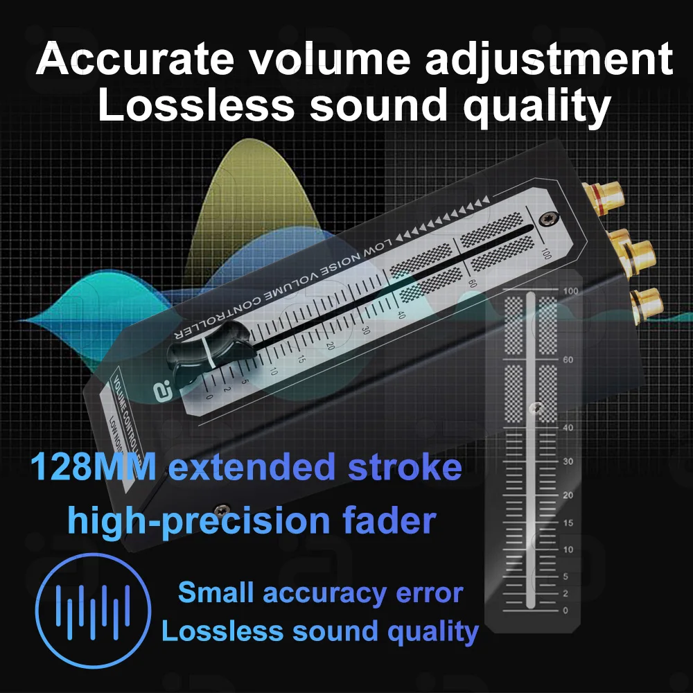 High Precision Passive Front Stage Volume Controller 128mm Fader HiFi Pre-Amp Volumn Adjuster Lossless RCA Output Power Free