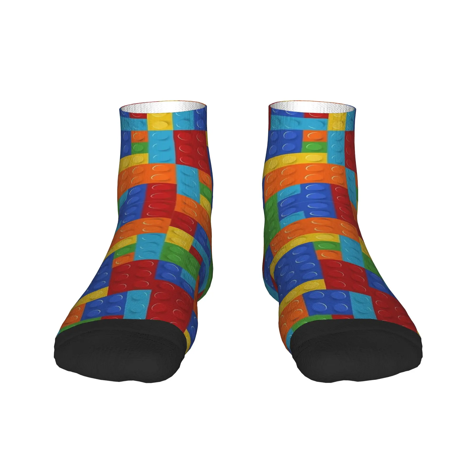 Adults Men Socks Retro Building Blocks Pattern Modern Quality Soft Ankle Sock Spring  Custom Running Non Slip Socks