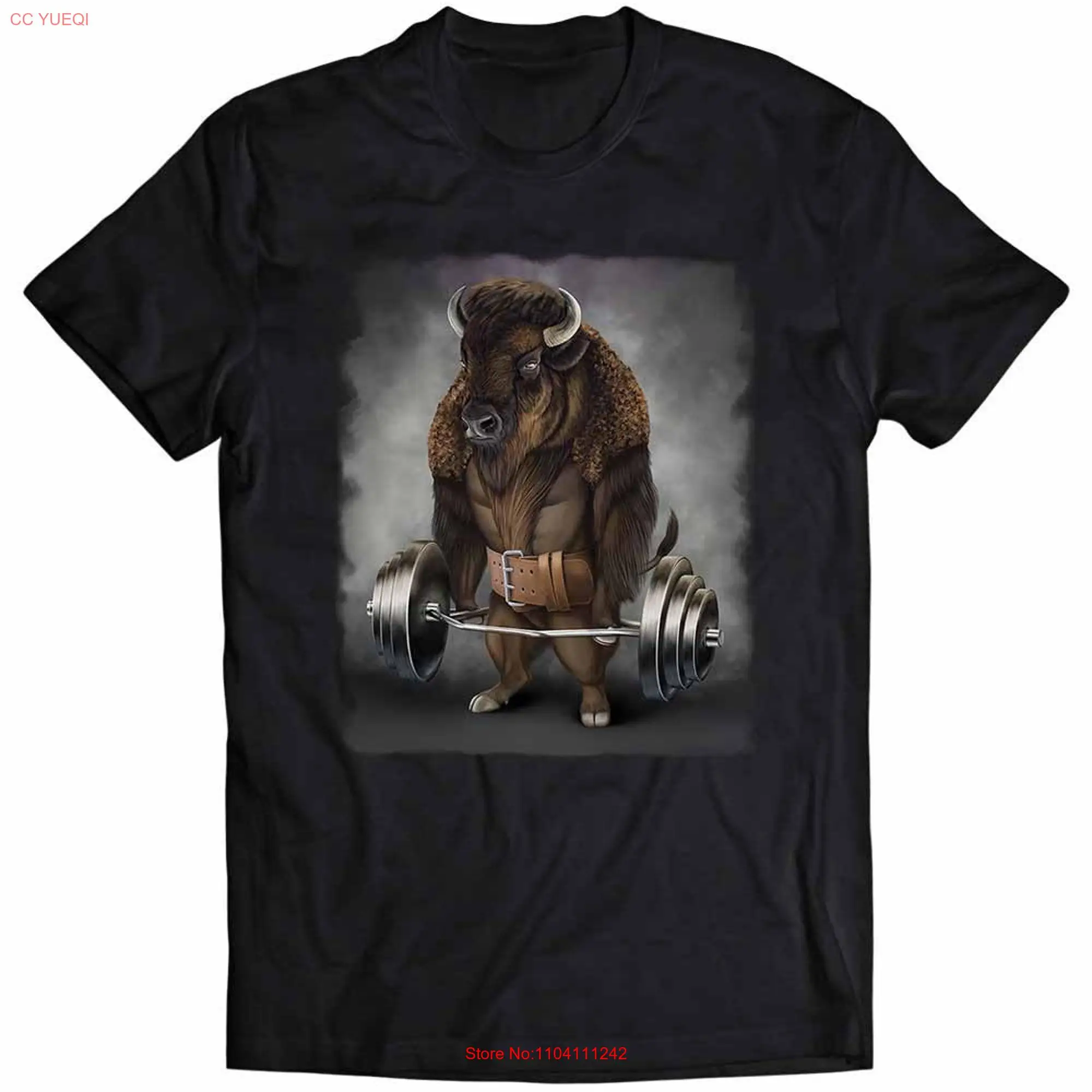 Bison Buffalo Bull Lift Barbell Shrug Bar  Boys and Girls Youth T Shirt PrintStarT long or short sleeves