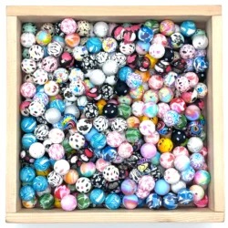 10pcs round printed silicone beads focus beads DIY handmade necklace plastic pen beads key chain car accessories chain bag beads