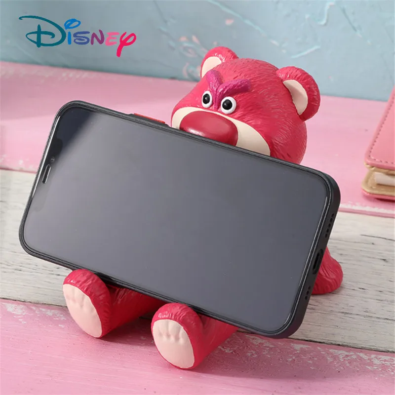 Anime Disney Toy Story Lotso Mobile Phone Holder Figurine Toy Animal Strawberry Bear Figure Desk Ornaments Model Toys Gift