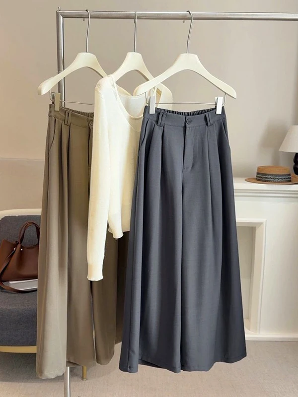 

plus Size Women's Korean Style Drapey Wide Leg West Pants Thin Casual Loose Slimming Summer Trousers High Waist Straight Tube