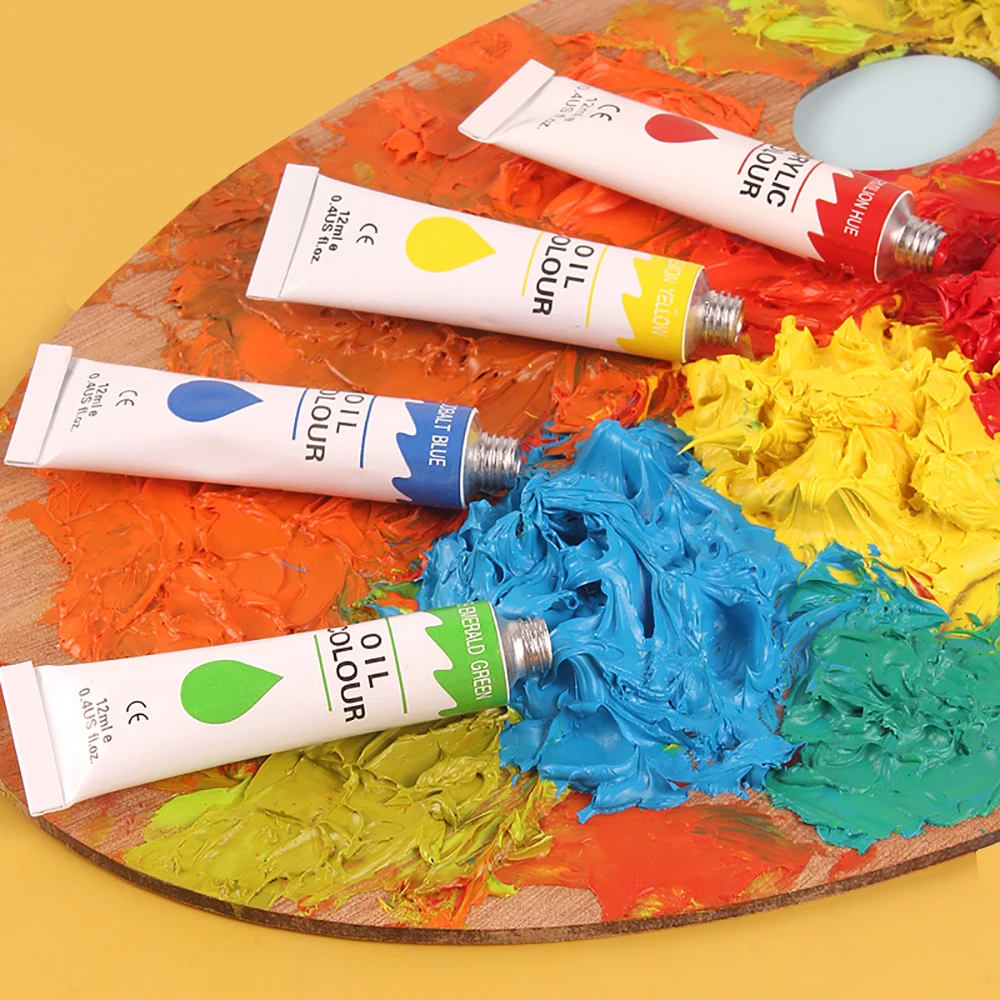 Ginflash Tube Olieverf kunst voor kunstenaars Canvas Pigment Art Supplies Tekening 12ML 24 Kleuren met penseel & palet