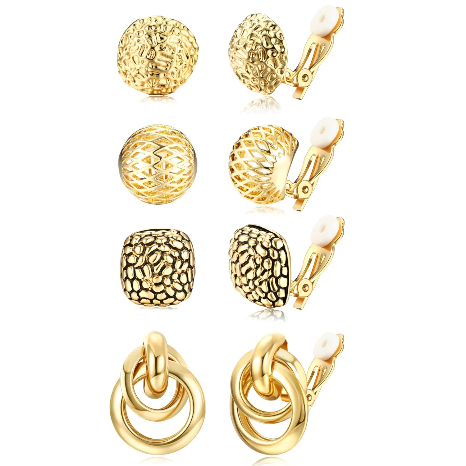 FASACCO 4 Pairs 14K Gold/Silver Plated Clip On Earrings for Women Non Piercing Fake Cartilage Ear Jewelry Hypoallergenic Dainty