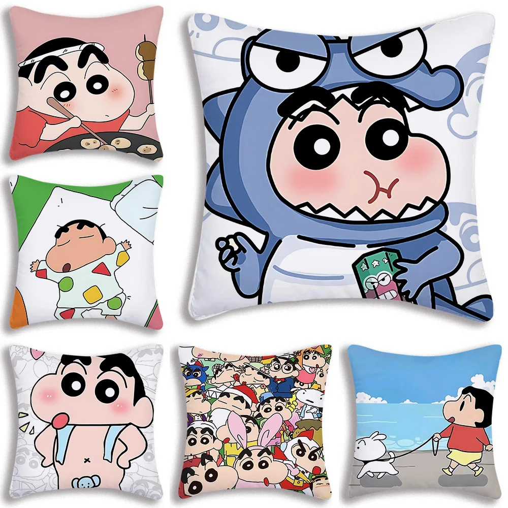 Anime Lovely Crayons Shinchans Pillow Covers Cartoon Sofa Decorative Home Double-sided Printing Short Plush Cute Cushion Cover