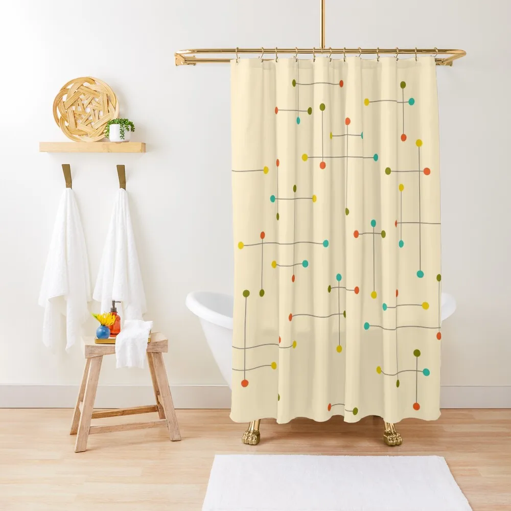 

Mid Century Modern Lines and Dots Shower Curtain Waterproof Fabric Shower Curtain Funny Shower Curtain