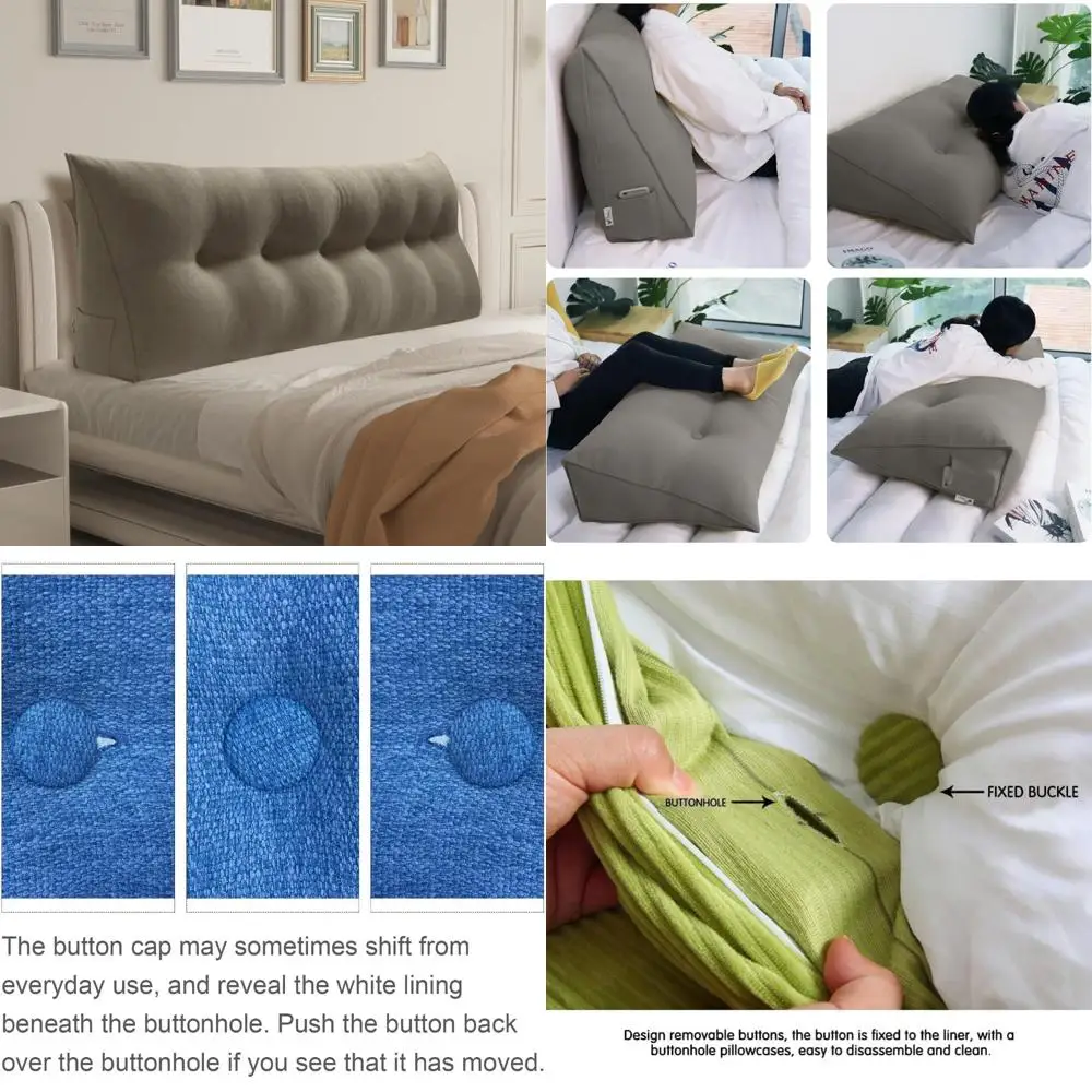 Large Headboard Bolster Pillow with Removable Linen Cover, Triangular Bed Wedge Support Pillow for Headboards, 85% Linen Materia