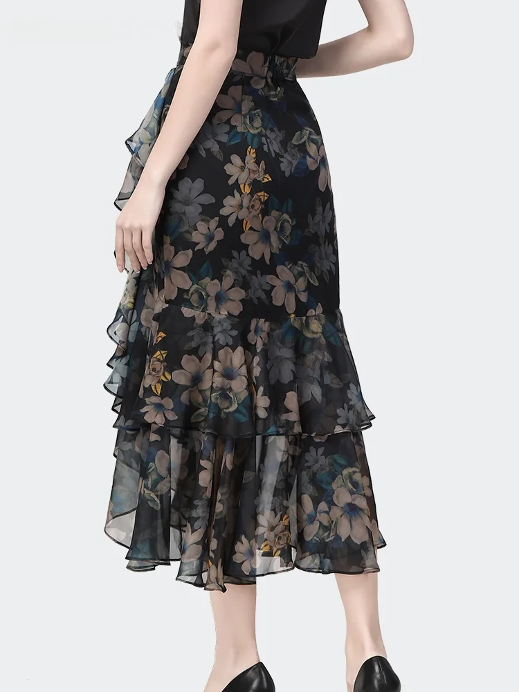 Floral Lace Trim Fi Tail Skirt Women's Spring 2025 New Sle Asymmetrical f-length Wrap Body Mid-long Midi Skirt