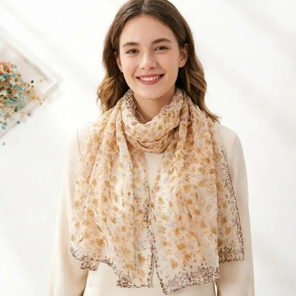 

Women Ditsy Floral Hijab Scarf – 160cm Long Silky Georgette Wrap, Lightweight Summer Shawl for Beach, Travel or Daily Wear