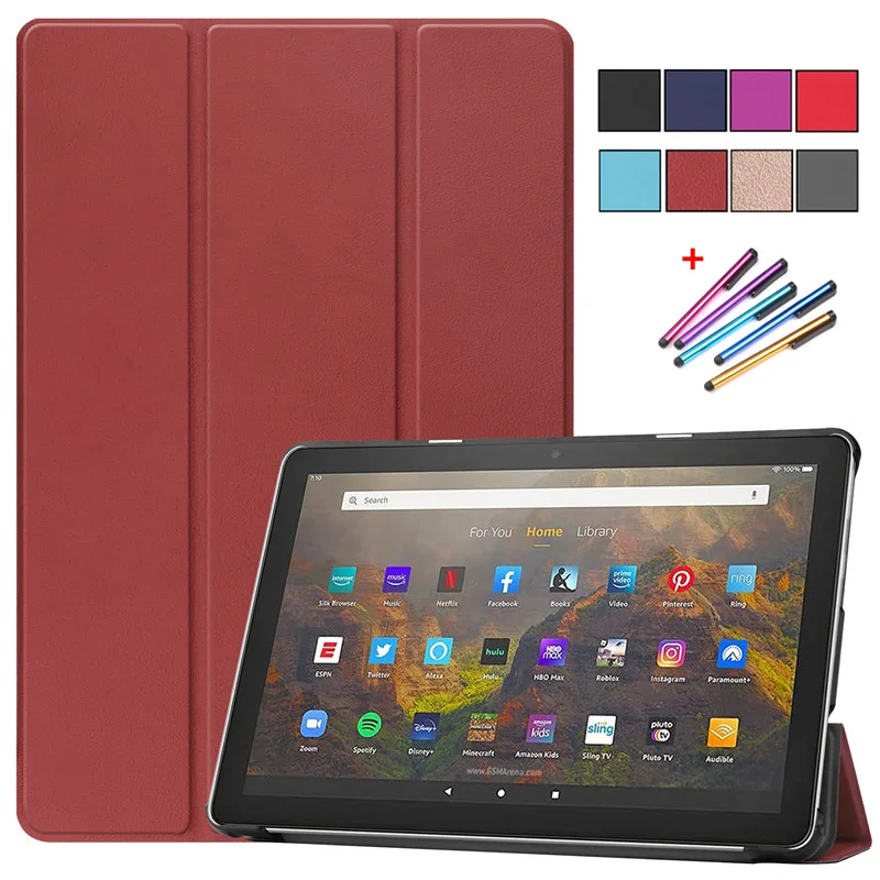 For Amazon Fire HD 10 Tablet Case 2021 Tri-Fold PU Leather Magnetic Smart Cover For Funda Fire HD 10 2021 Fire HD 10 Plus Case