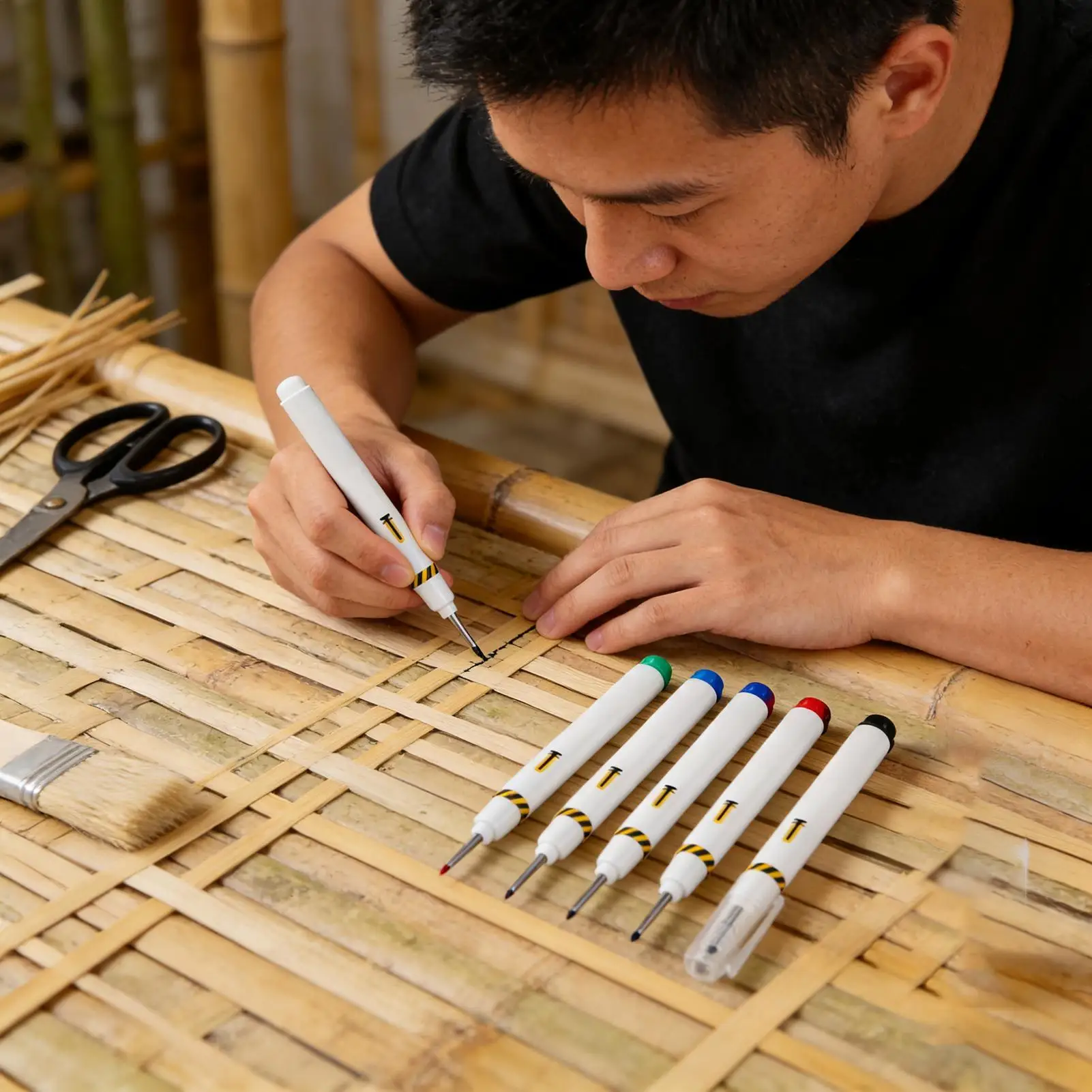 Deep Hole Marker 20mm Waterproof Ink Pencil 5 Piece Colorful Waterproof Deep Reach Marker For Construction Builders Bathroom