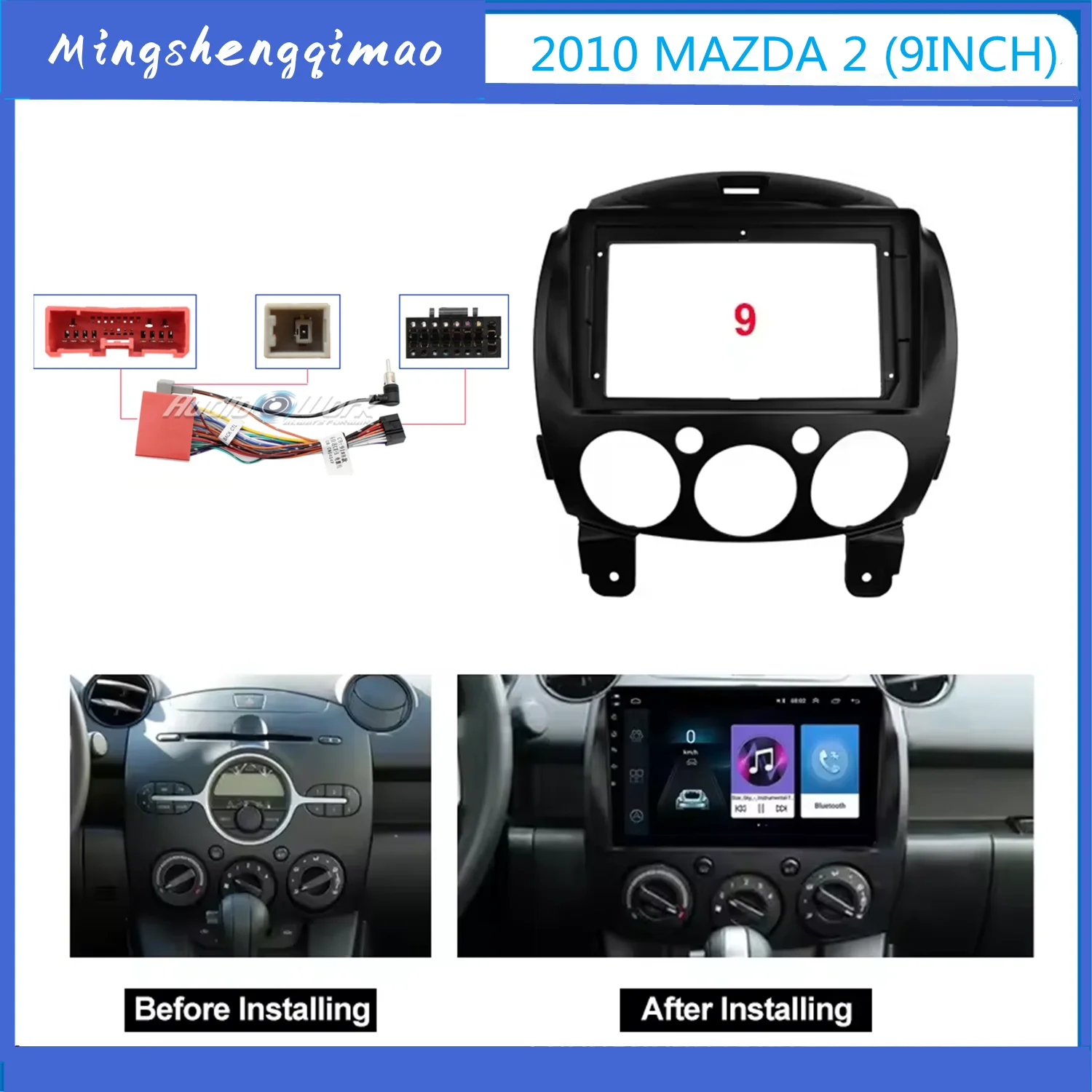 

2 Din 9 Inch Car Radio Installation DVD GPS Mp5 Plastic Fascia Dashboard Plane Frame for MAZDA 2 2007-2013 Dash Kit