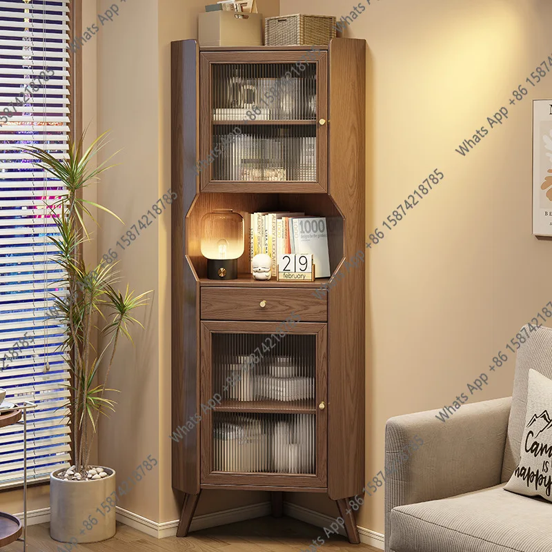 

Solid wood corner cabinet Living room Simple triangular cabinet Shelf Wall corner storage cabinet Dining room corner Bed