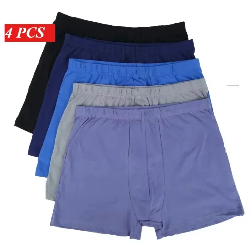 4Pcs 100% Cotton Men's Boxer Briefs Plus Size 8XL 10XL Loose Anti-Chafing Underwear Breathable Soft Underpants - Image 2