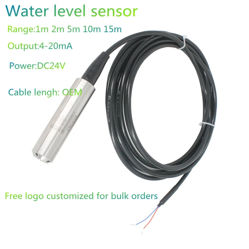 

1m 2m 5m Range 4-20mA Stainless Steel Submersible Water Level Sensor Probe For Water Tank Pump River Pool Level Measuremment