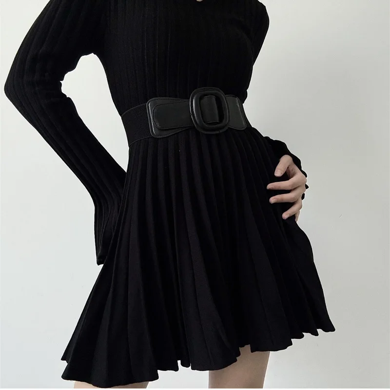 الاتجاه الكلاسيكي الأنيق حزام عريض للنساء مطاطا Cummerbund مربع مشبك موضة جديدة حزام الإناث لفستان وسترة