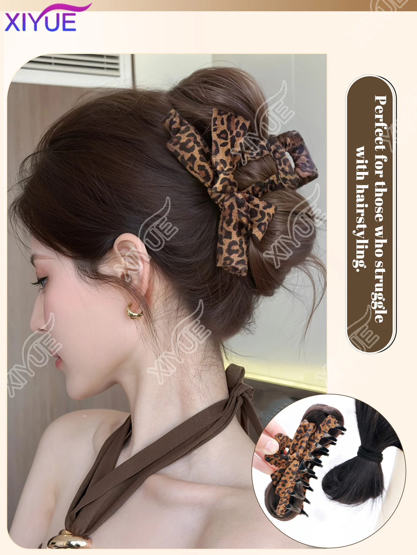 

Заколка-краб XY Fashion с леопардовым принтом и бантом, пушистые накладные волосы для хвоста, кудрявые накладные пряди для создания небрежного пучка, для женщин, на каждый день, элегантные