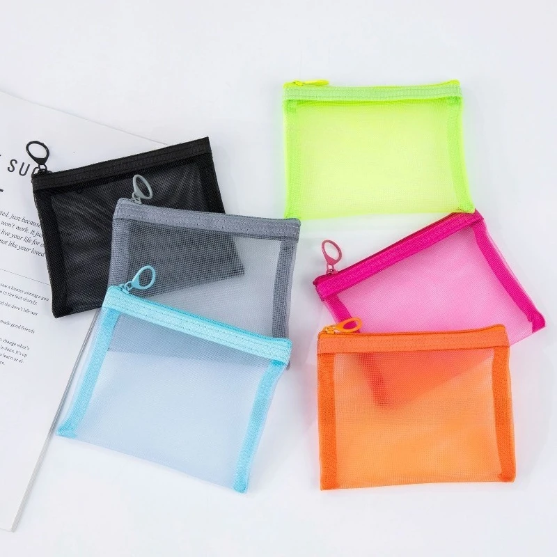 5Pcs B8 Clear Nylon Mesh Bag Mini Lipsticks Cosmetics Organizer Pouch Cards Earphone Cable Keys Storage Bag Holder Packing