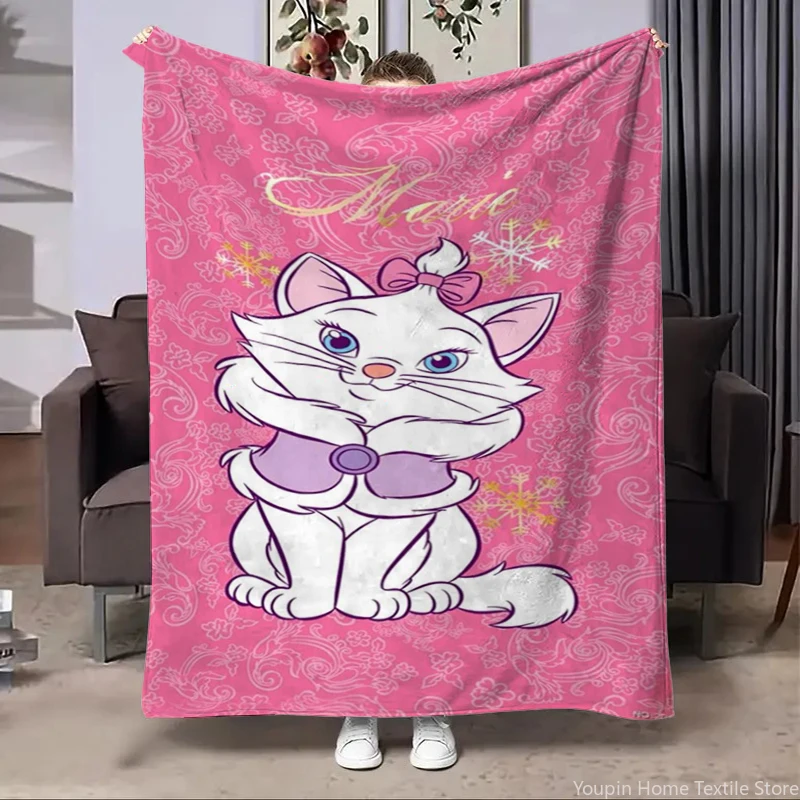 Disney Marie Cute Cat Flannel Kids Adult Blanket Cartoon Warm Plush for Home Bedroom Bed Sofa Picnic Office Cover Blanket MINISO