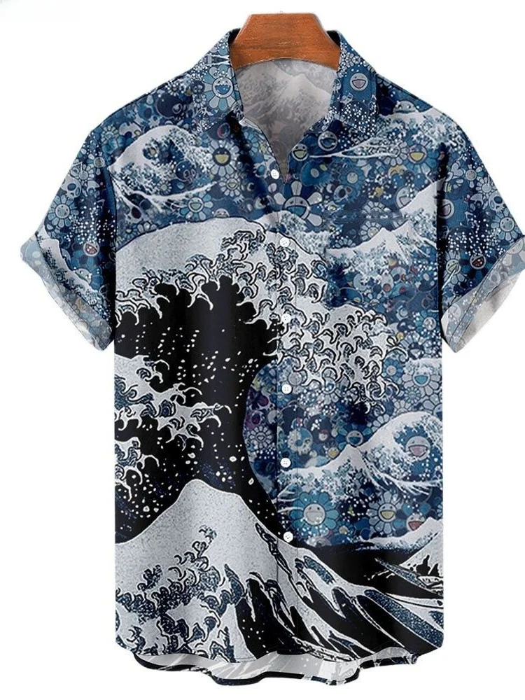 

Digital 3D Printed Men's ort Sve irt Button-Up Casual Faion Summer Youth Stand Fit Stand Thin Other Material