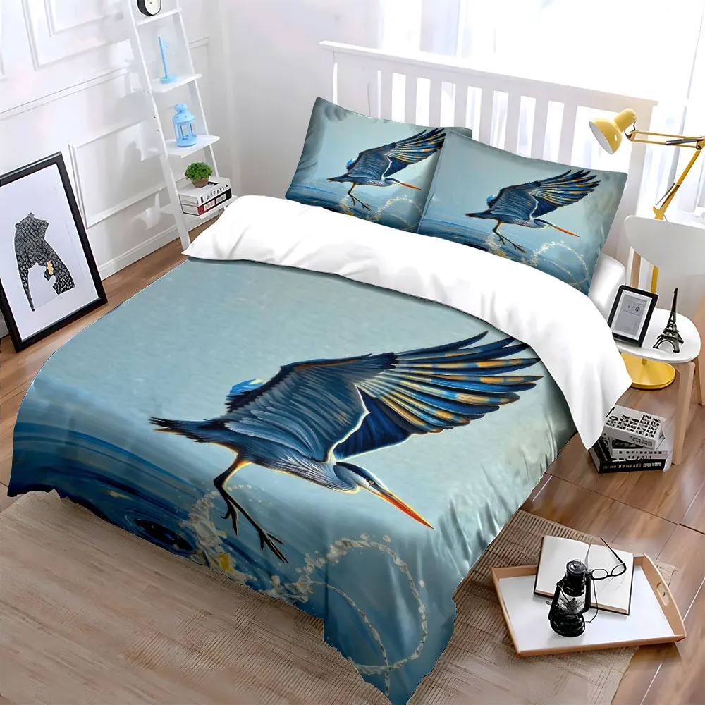 Heron Artwork Set, Home Decor Soft Skin-Friendly Bedding Set Includes 1 Duvet Cover And 2 Pillowcase, Gift