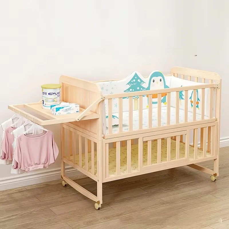 European-Style Solid Wood Toddler Bed: Convertible to Full Bed, Versatile, Cradle, Portable for Infants