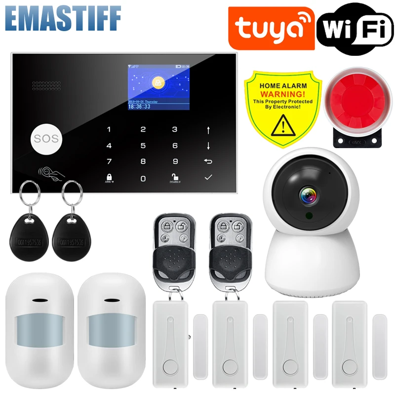 Tuya WiFi GSM Alarm System 433MHz Home Wireless wired Burglar Security Alarm Tuya smart / Smart Life APP Compatible With Alexa