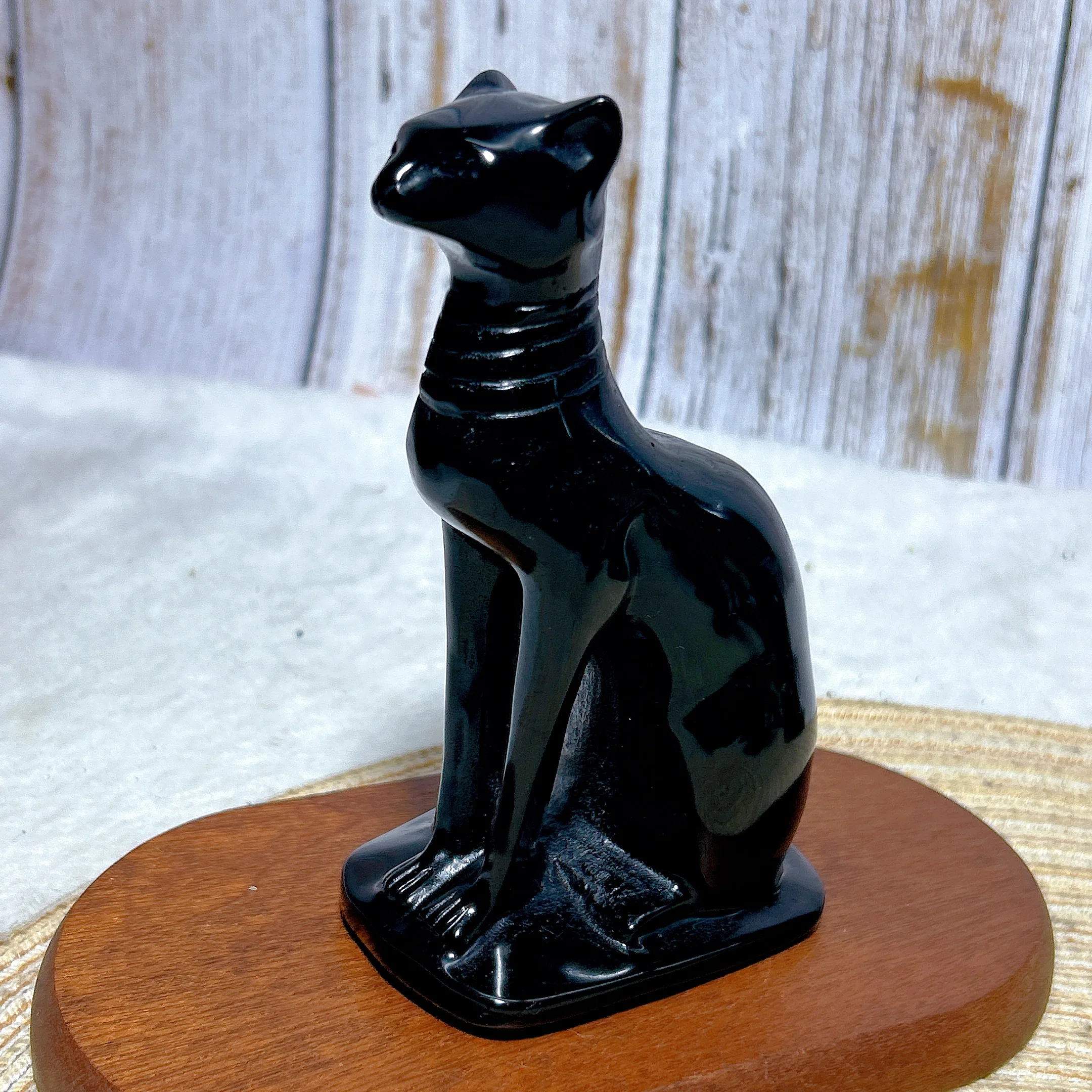

Healing Natural Crystal Black Obsidian Egyptian Cat Carving Gemstones Witchcraft Mineral Energy Reiki Home Decorations Gift