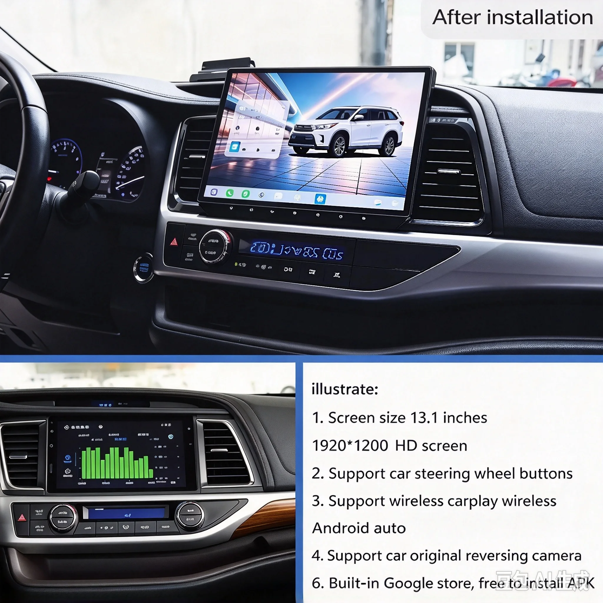 For Toyota Highlander 2015-2021 Android 15 13.1 inch 1920*1200 2K QLED Octa Core 8+128G Car Multimedia Player Stereo Radio