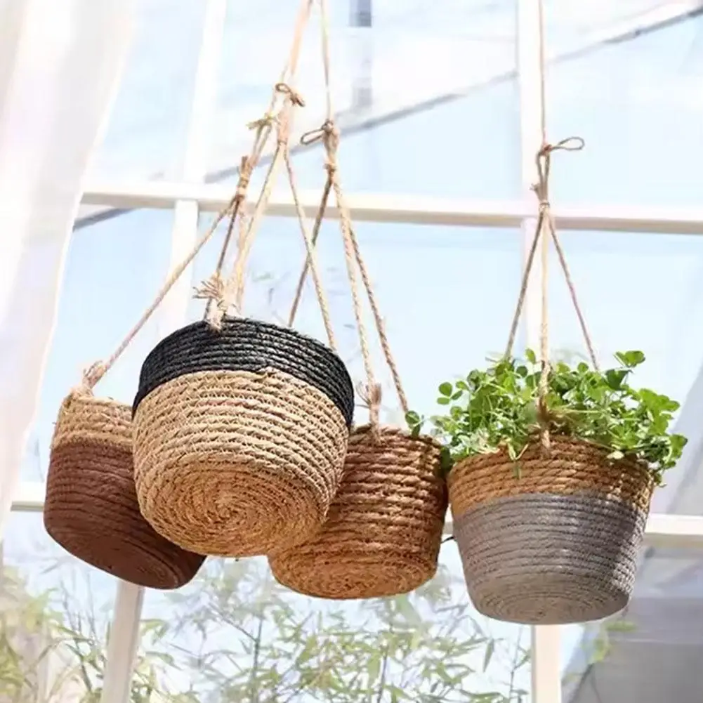 

Straw Flower Pot Garden Hanging Planter Storage Basket Indoor Woven Hangers Pot Decor Home Plant Flower Garden Outdoor Hold E6F6