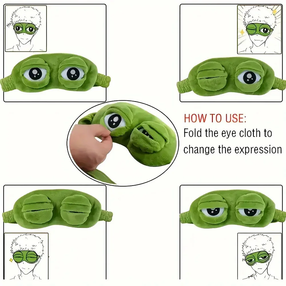 Creative 3D Sad Frog Sleep Eye Mask Soft Portable Blindfold Travel Eyepatch for Women Men Office Sleeping Shade Cover