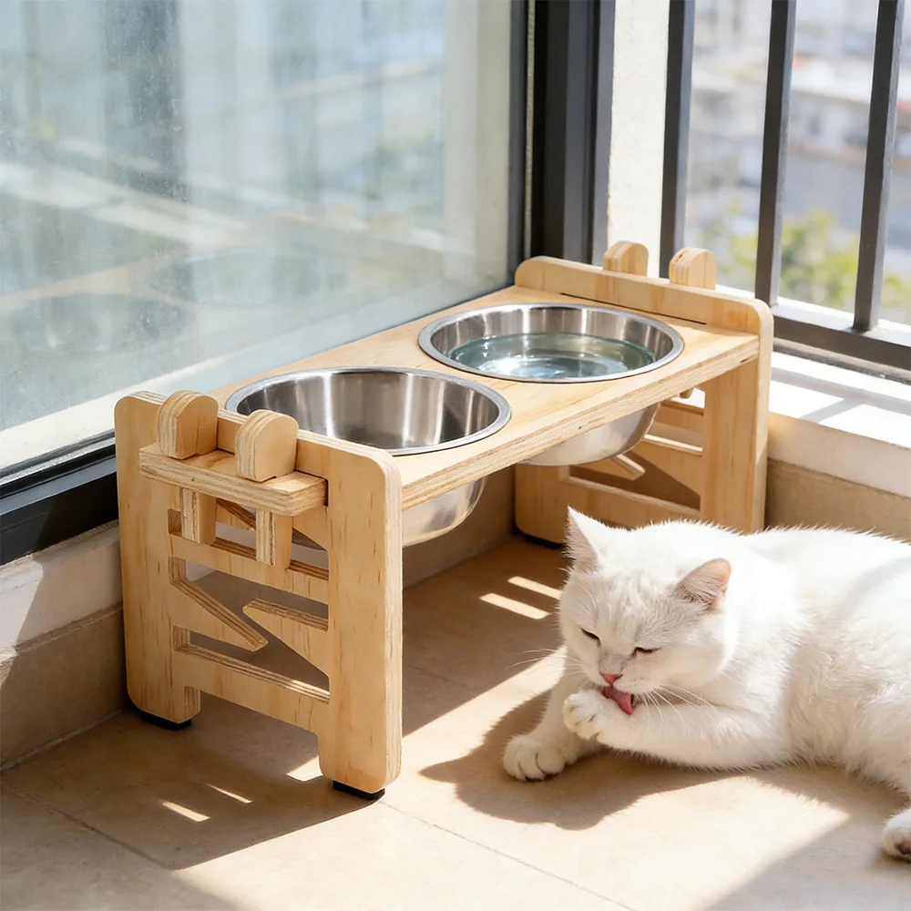 Comedero doble con soporte elevado de acero inox para perro y gato - imagen 3