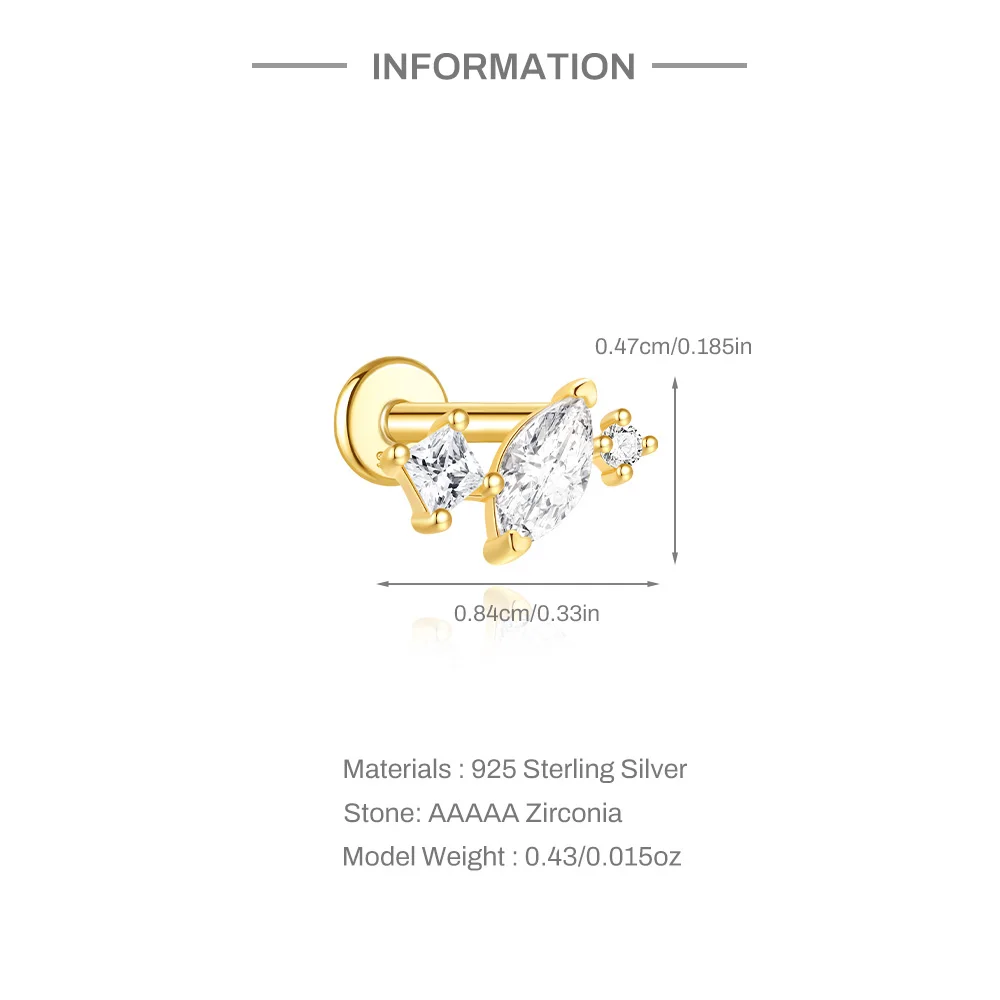 Aide 1pc 925 Sterling Silver Zircon Geometric Piercing Earring for Women Gold Shiny Tassel Stud Earrings Party Wedding Jewelry - view 2