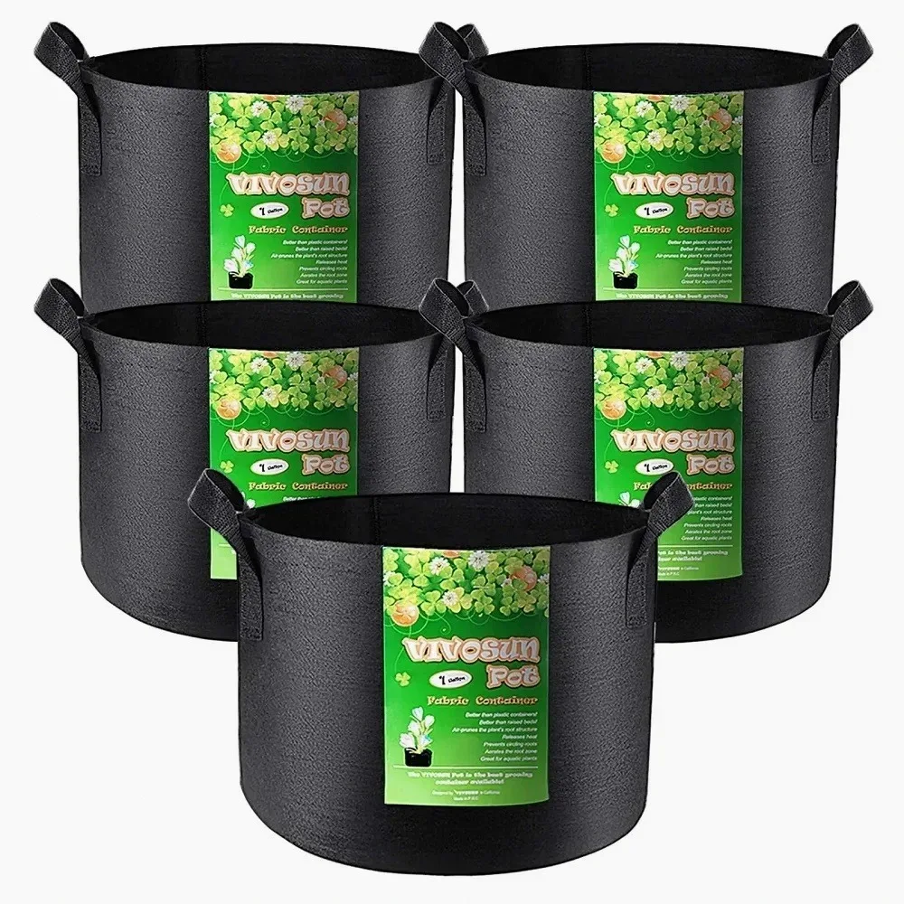 5PCS Felt Grow Bags Gardening Thickened Grow Pot With Handles Vegetable Tomato Growing Felt Vase Garden Potato Planting Pots