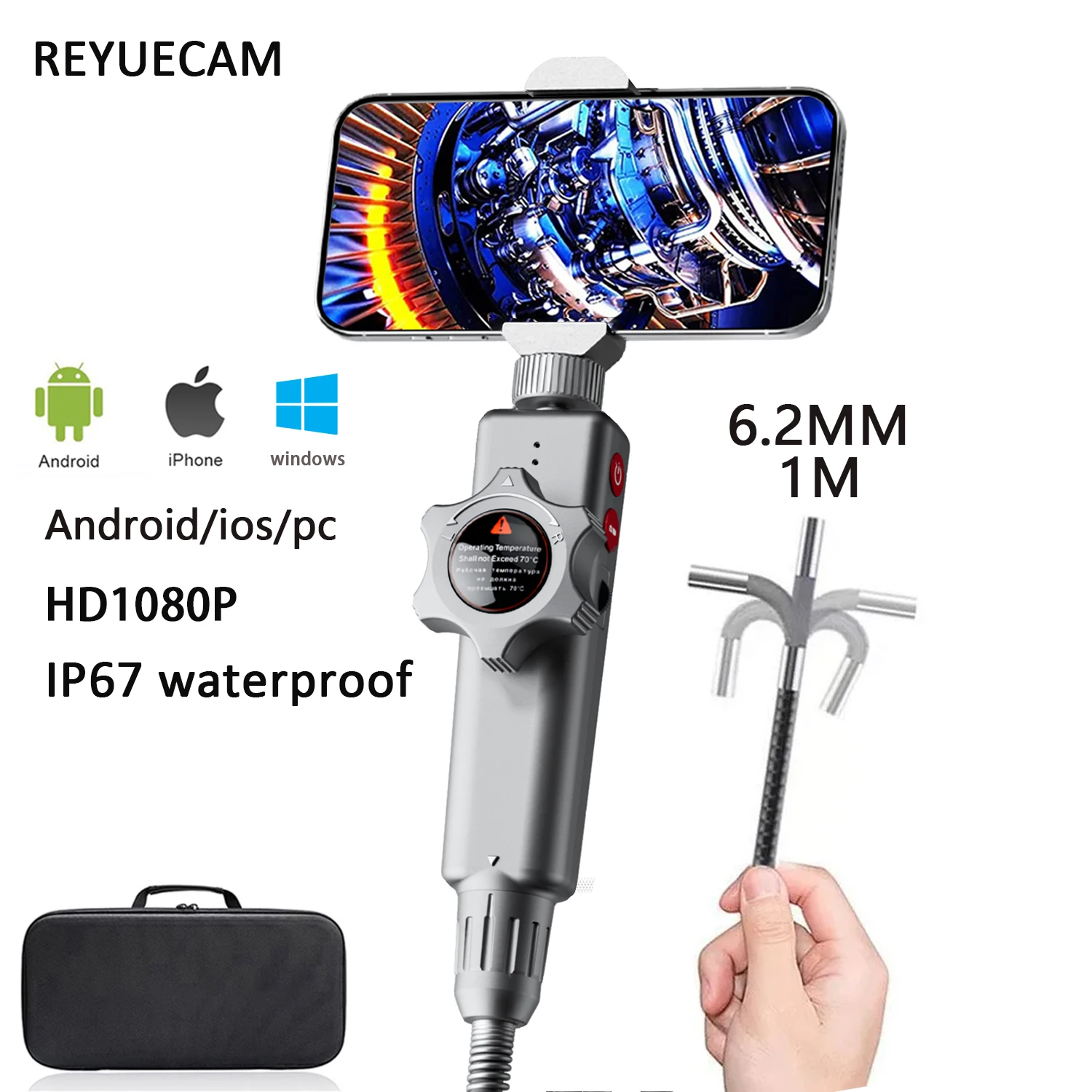 Two Way 210 Degree Inspection Camera Articulating Industrial Endoscope 6.2mm HD Pipe Camera With 6 LED for PC Android