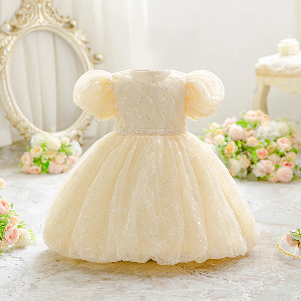

HETISO Formal Dress For Kids Girls Champagne Sequined Children's Party Wedding Prom Ball Dance Performance Elegant 4-7 Years