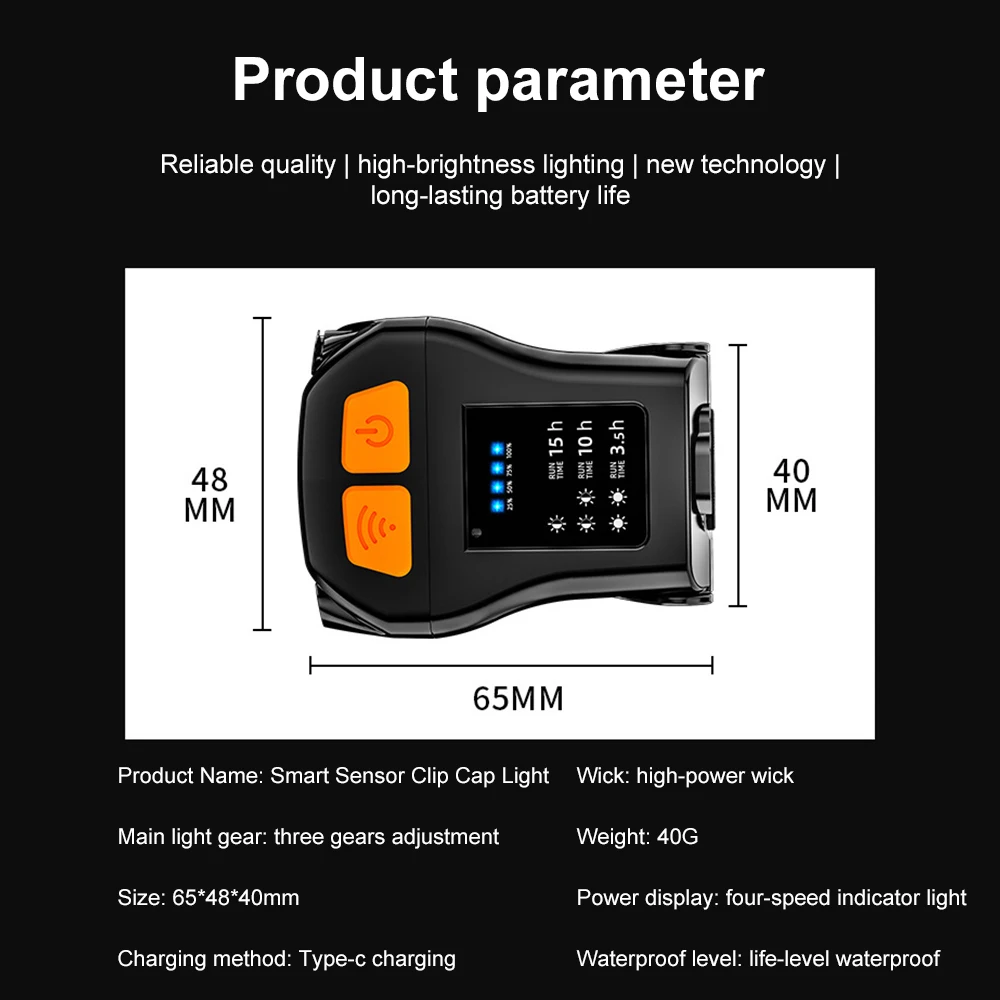 Mini faro con Clip para exteriores, luz con carga USB, Sensor inteligente, impermeable, rotación de 90 °, lámpara de cabeza para pesca