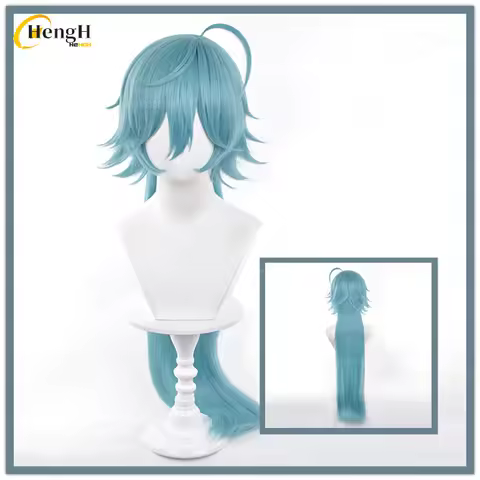 In Stock Game ES Hojo Raika Synthetic Long 90cm Blue Green Wig Heat Resistant Hair Halloween Party Cosplay Anime Wigs + Wig Cap