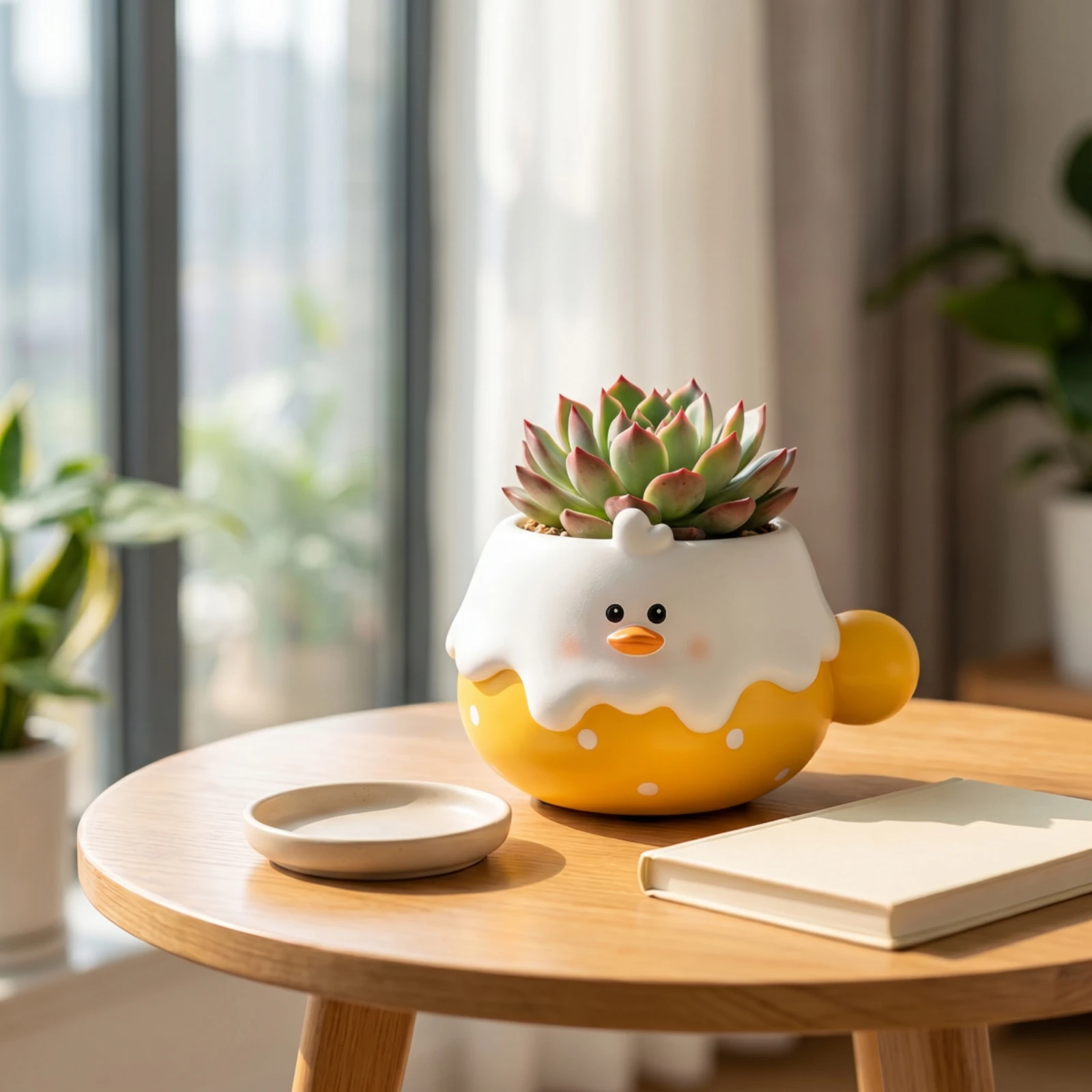 Animal Planter Cute Planter with Handle Succulent Pot Cartoon Flowerpot Whimsical for Plant Lovers, Desk, Windowsill