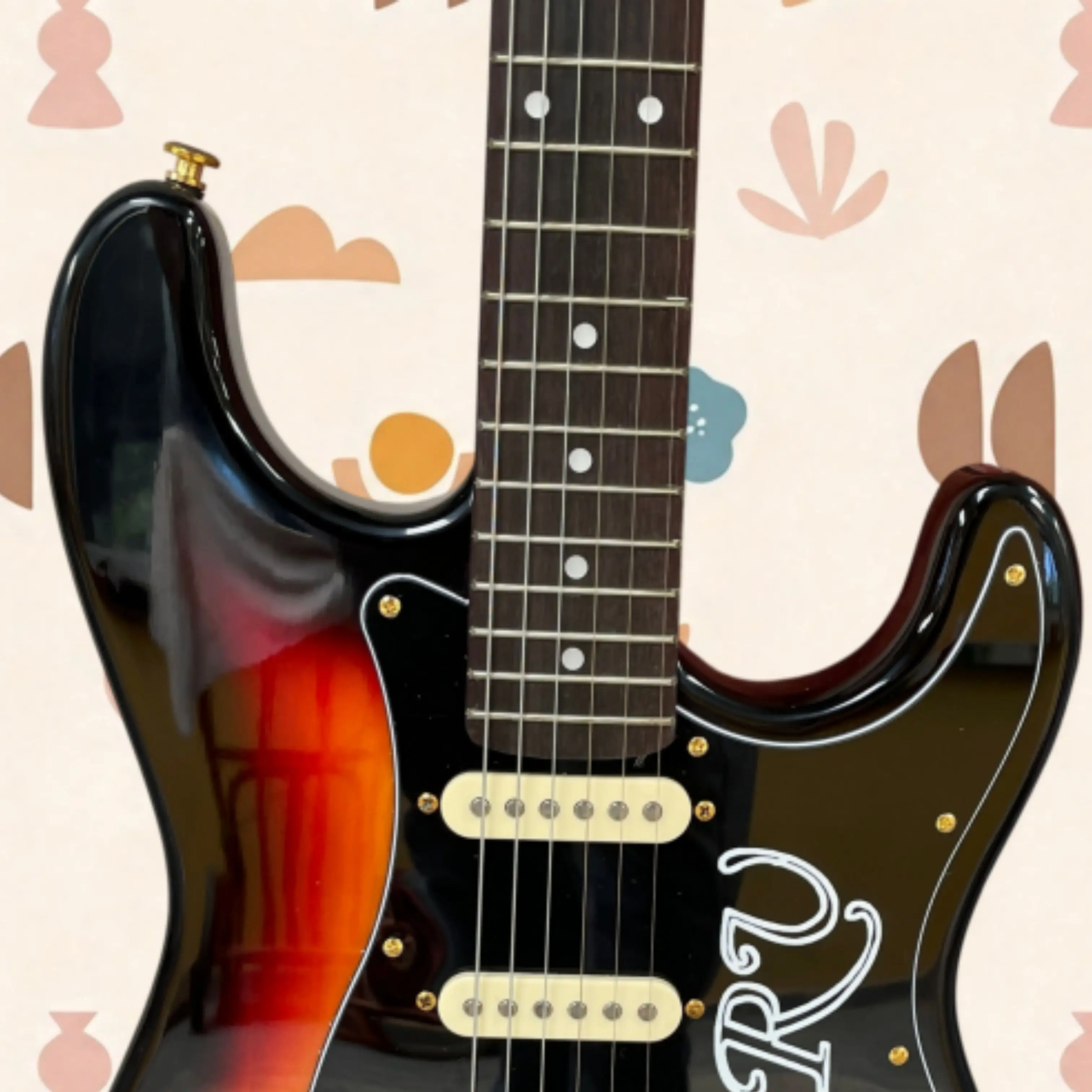 Sunset Gradient Electric Guitar,Gold Hardware Graphic Pickguard Guitars,Rosewood Fretboard for Retro Music Performance Guitarra